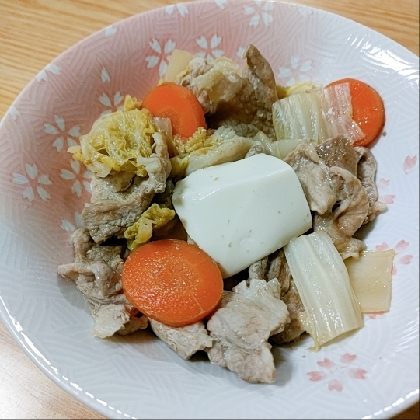 野菜肉豆腐の酒蒸し◇酒使いきり