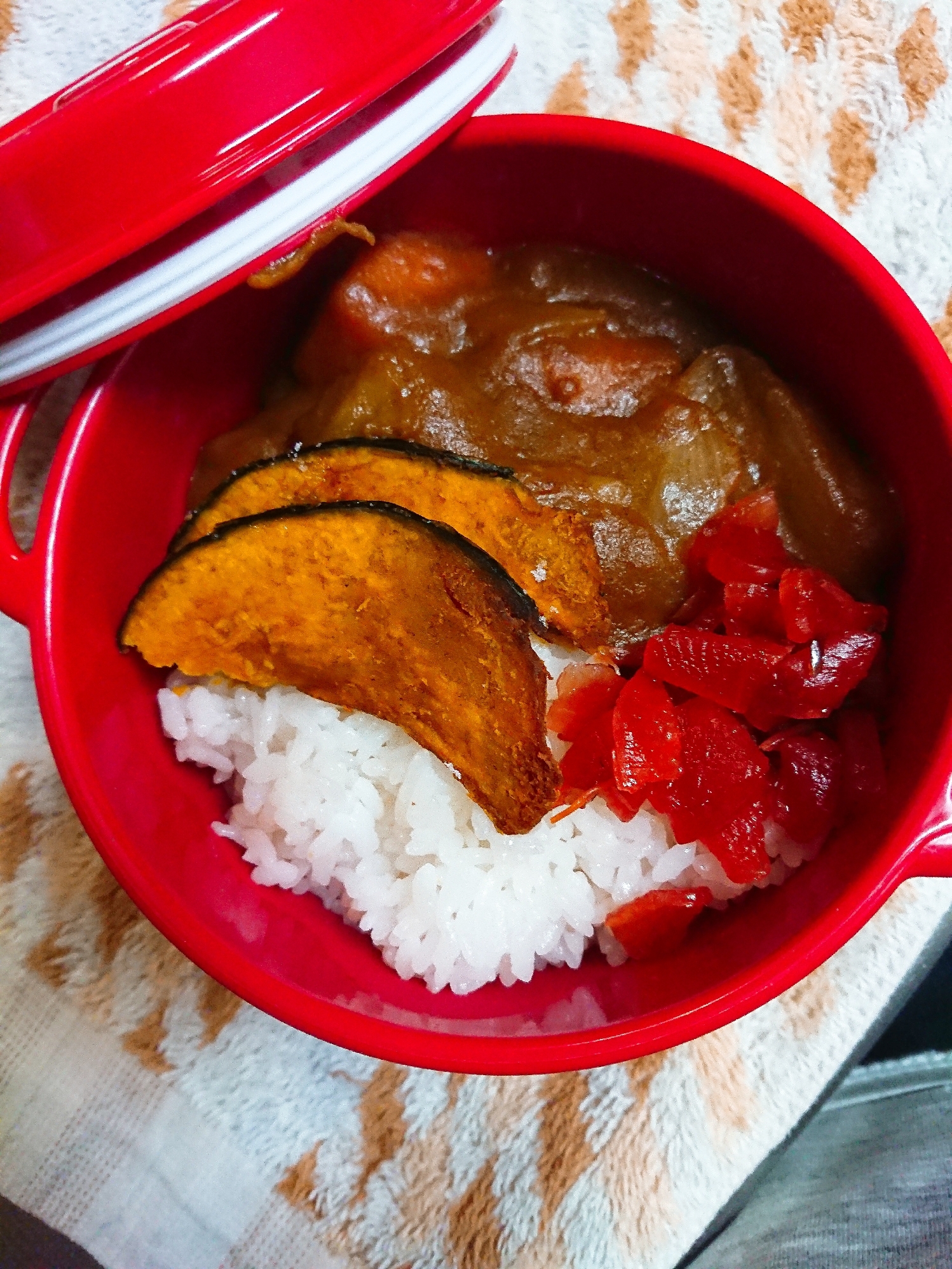 カレーライス弁当☆かぼちゃ素揚げ