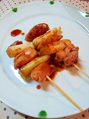 ネギと醤油糀鶏もも肉の♪焼き鳥