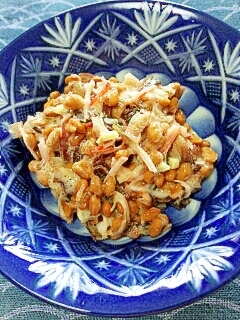 納豆の食べ方-梅茗荷カニカマ♪