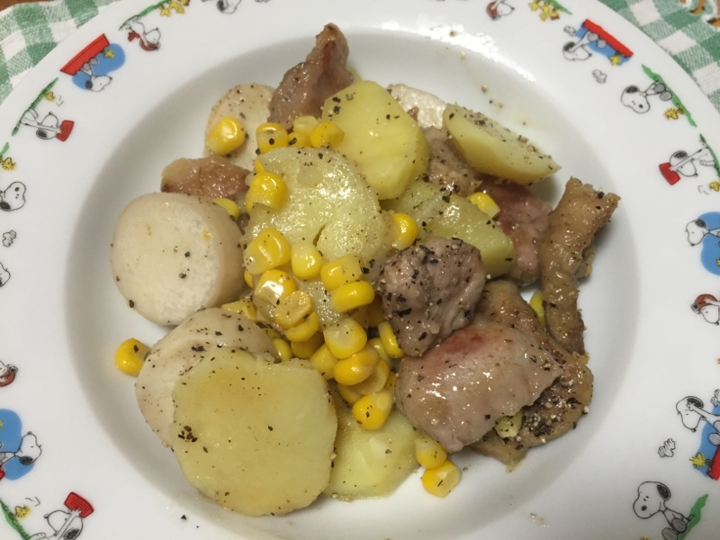 豚肉とジャガイモ、エリンギのバターソテー