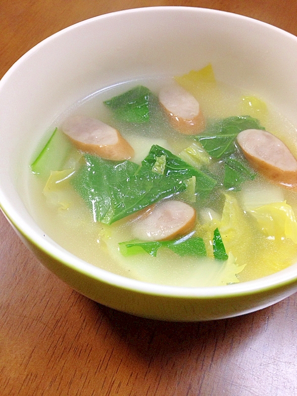 ウインナーと白菜と小松菜のスープ