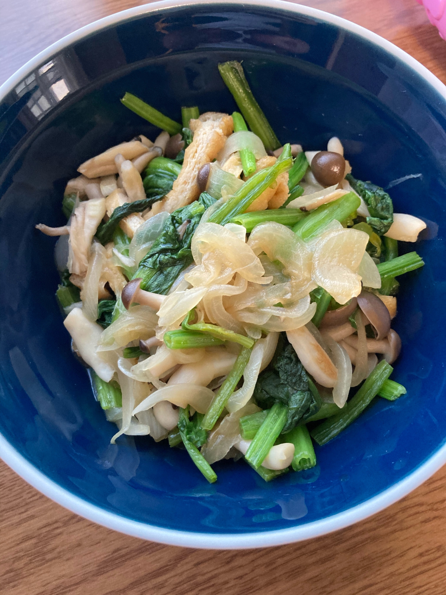 ほうれん草としめじの麺つゆ炒め