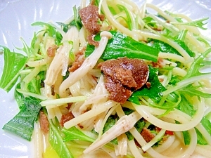 からすみxえのきx水菜の凸凹パスタ