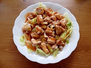 鶏とキャベツの蒸し焼き・甘酢あんかけ