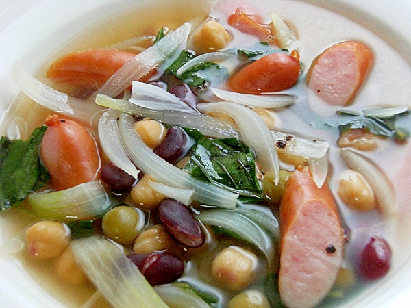 5分位でお洒落❤バジル&ミックスビーンズのスープ♪