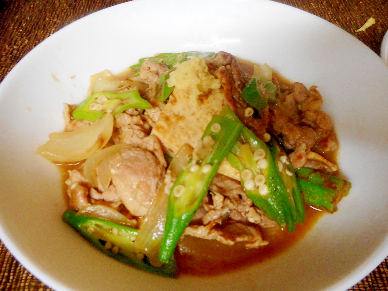 豚肉とオクラと豆腐の炒め煮