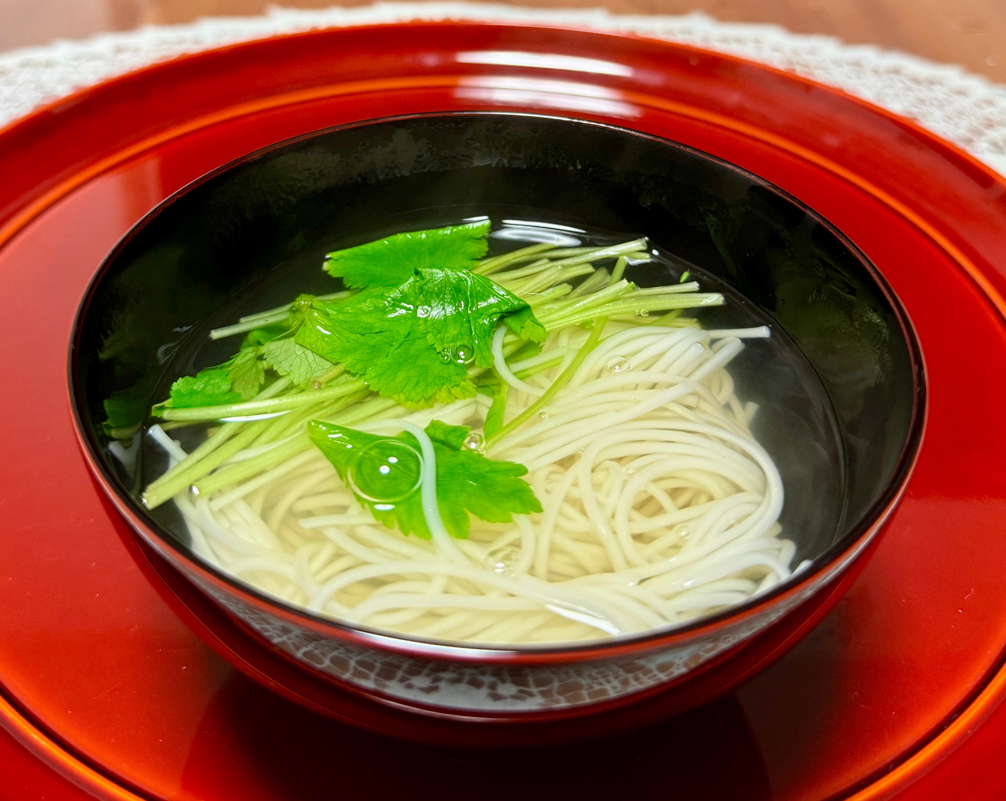 三つ葉とそうめんのやさしい☆すまし汁