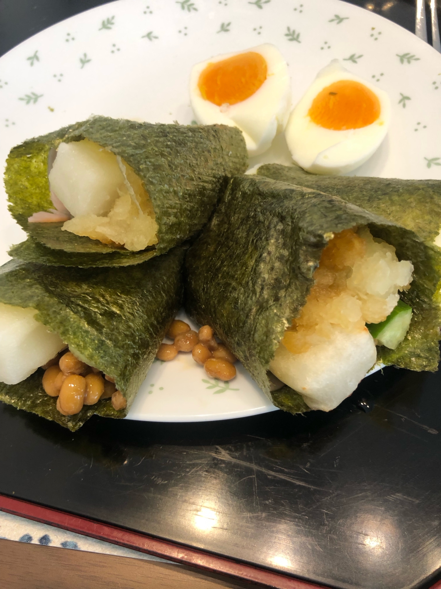 手巻き海苔餅(辛み、ツナマヨ、納豆)1026