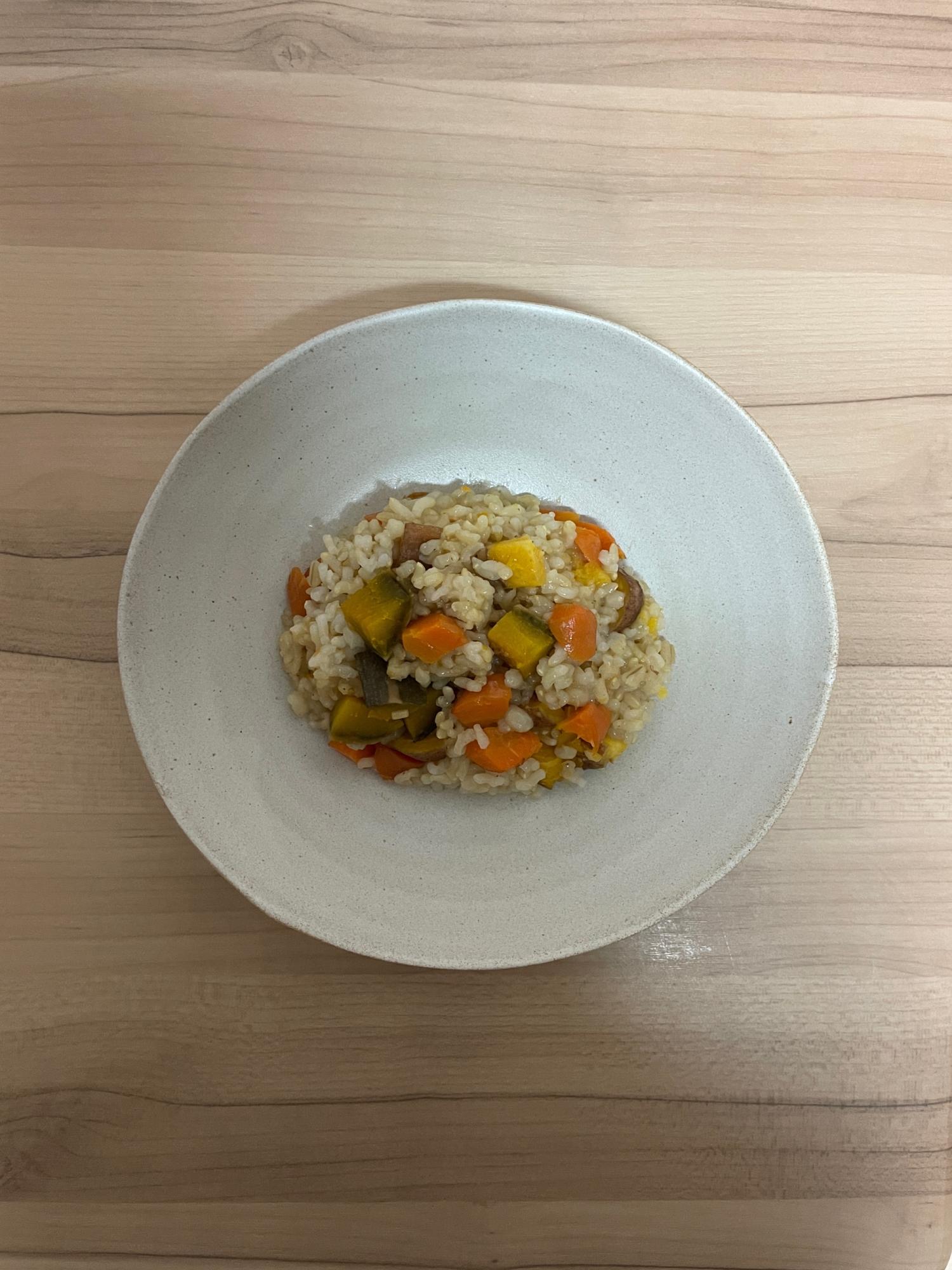 南瓜と薩摩芋の根昆布水モルト味噌人参もち麦玄米ご飯