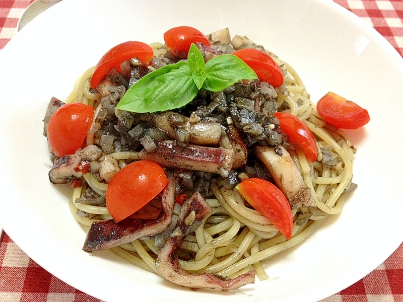 コストコのやわらか焼きいか☆イカスミスパゲッティ