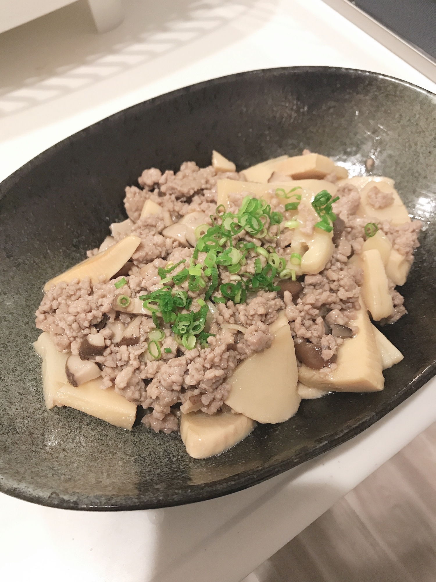 ひき肉とたけのこのあんかけ煮