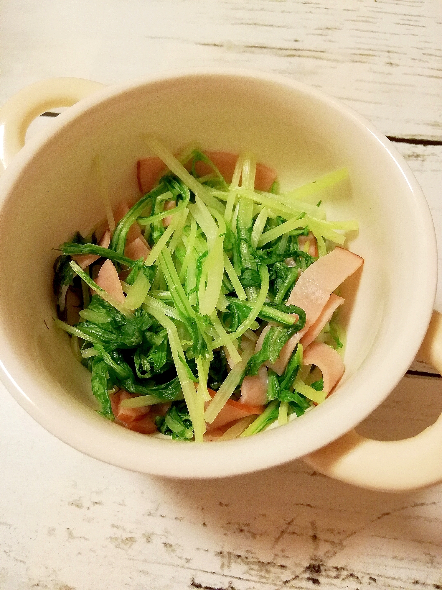 水菜とハムのレンジ蒸し