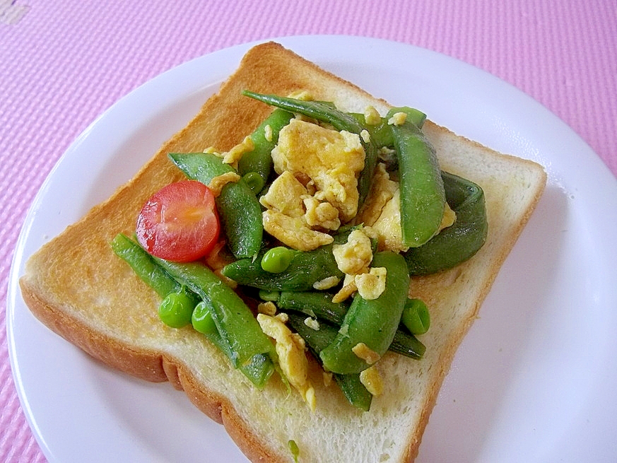 おしゃれ スナップエンドウの卵炒めトースト レシピ 作り方 By へんてこぽこりんママ 楽天レシピ おしゃれ スナップエンドウの卵炒めトースト レシピ 作り方 By へんてこぽこりんママ 楽天レシピ