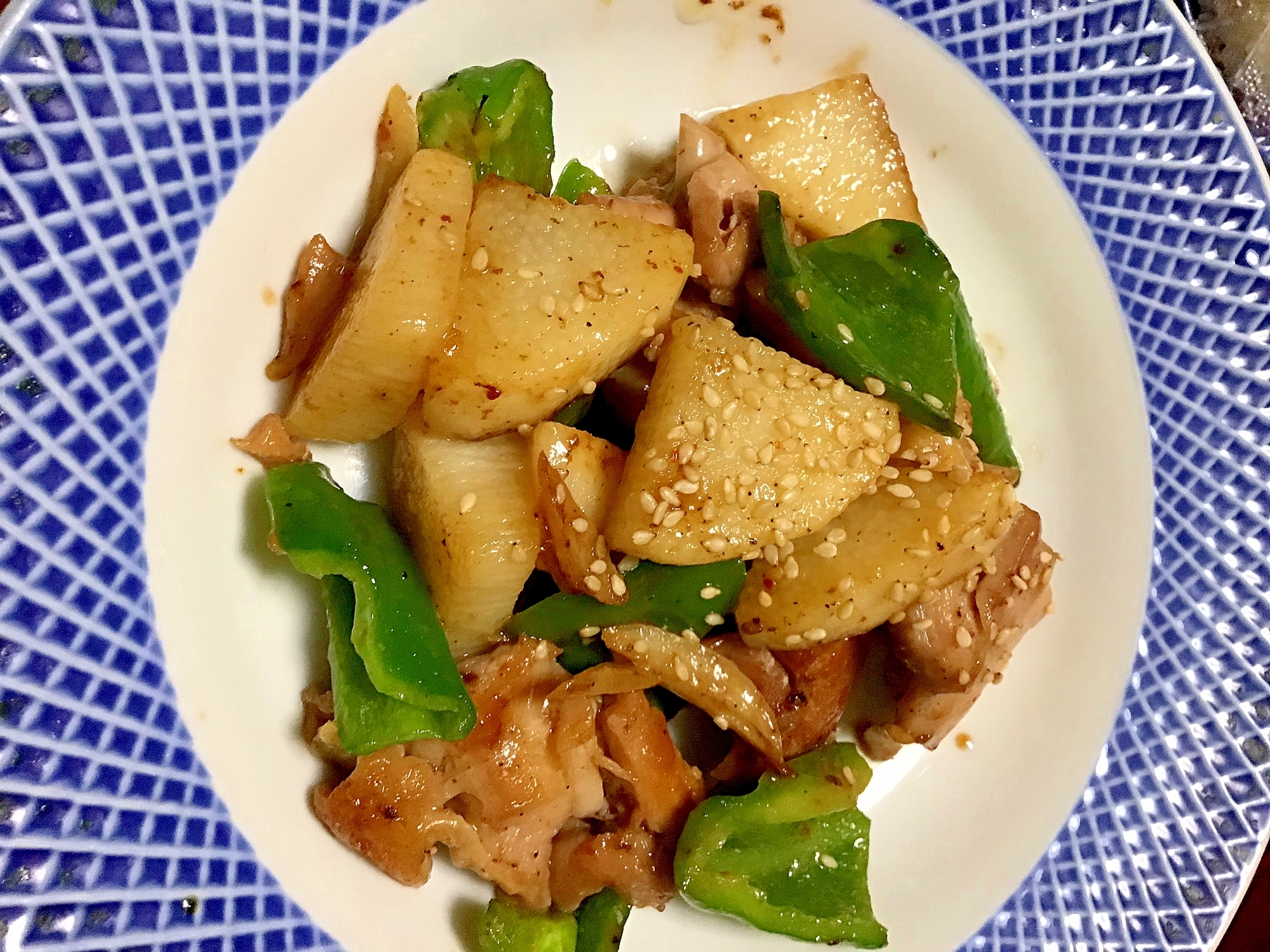 長芋とピーマンと鶏もものオイスターソース炒め。