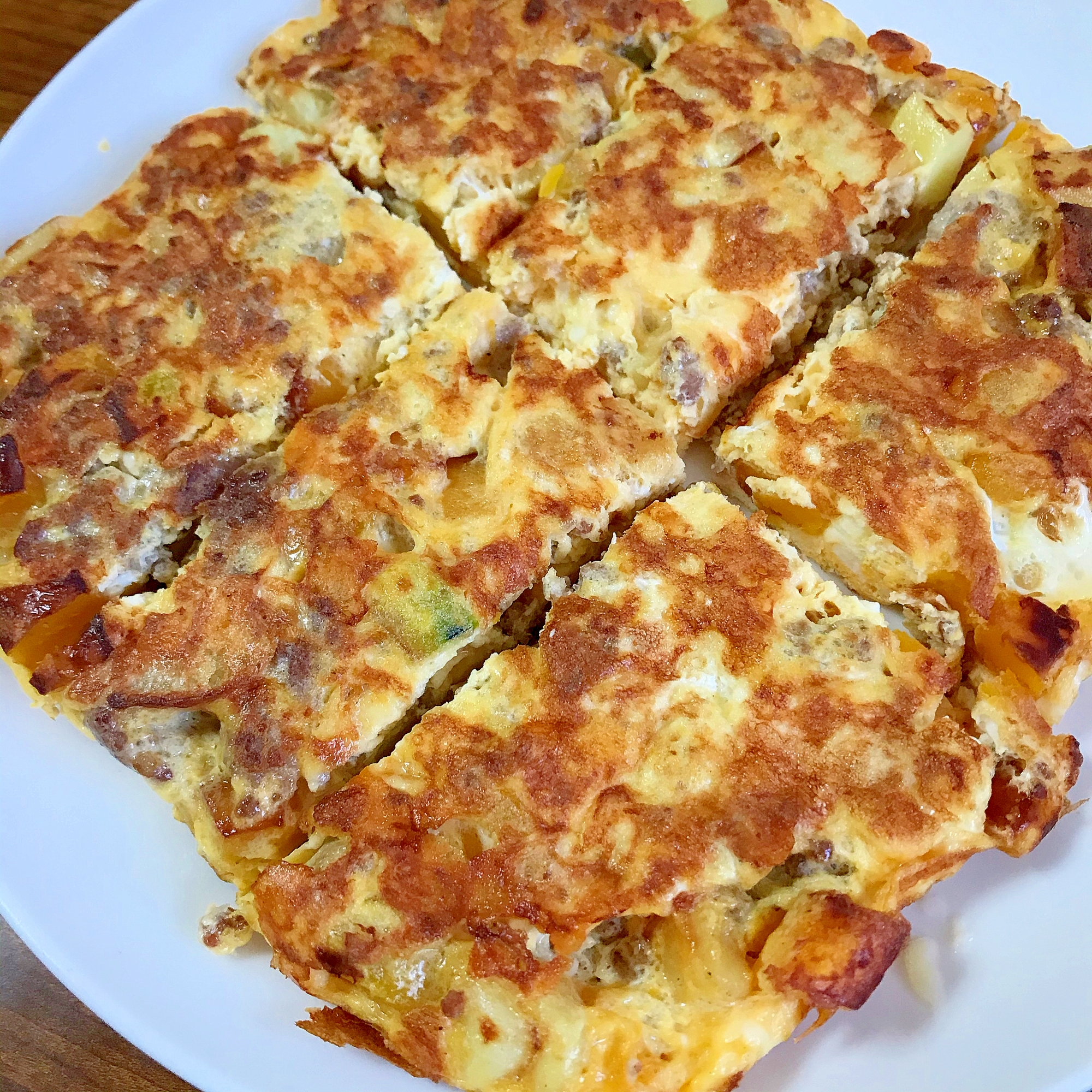 かぼちゃとじゃがいもとひき肉のスパニッシュオムレツ