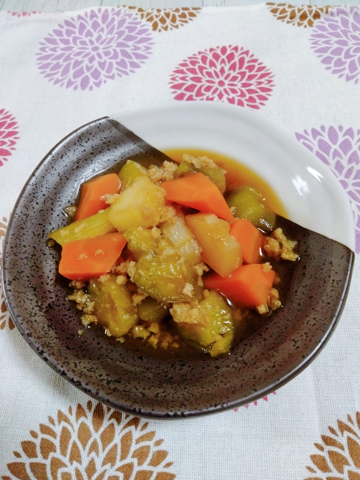 冬瓜と茄子の大豆ミート煮