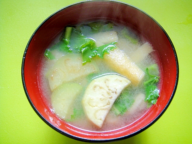 茄子とかき菜油揚げの味噌汁