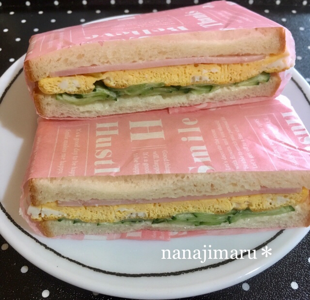 ハム・卵・きゅうりの3色サンド☆ パンのお弁当に♪