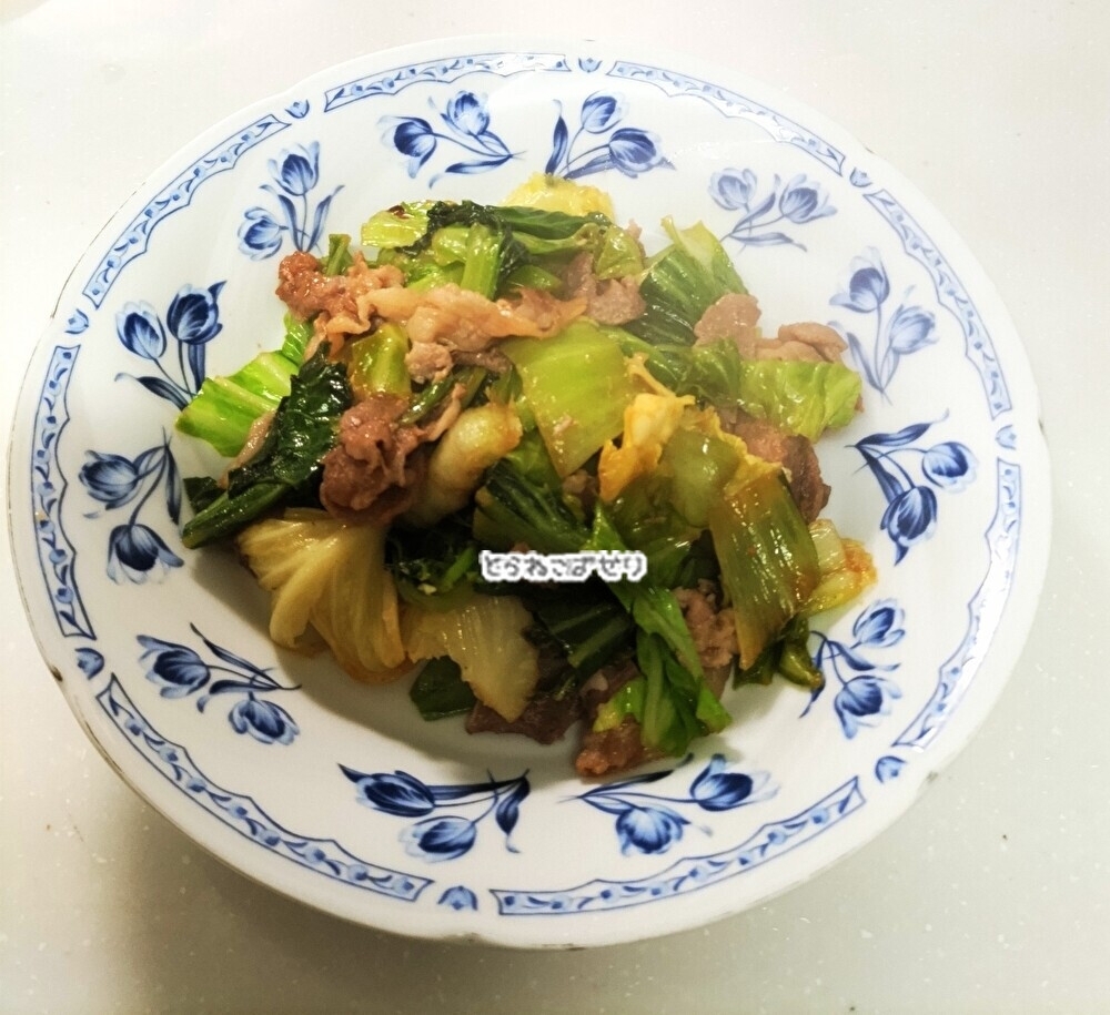 チンゲン菜とキャベツ☘️豚肉の炒め物