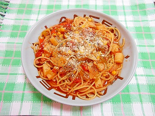 残ったトマトスープでパスタ