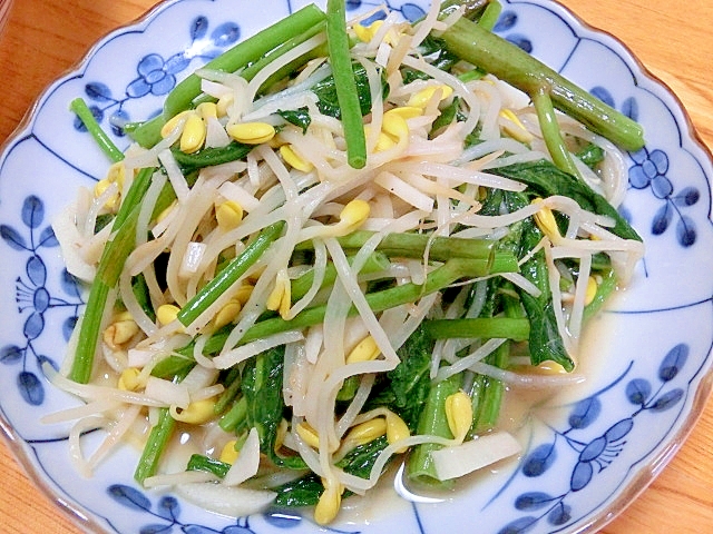 豆もやしと空心菜のにんにく炒め