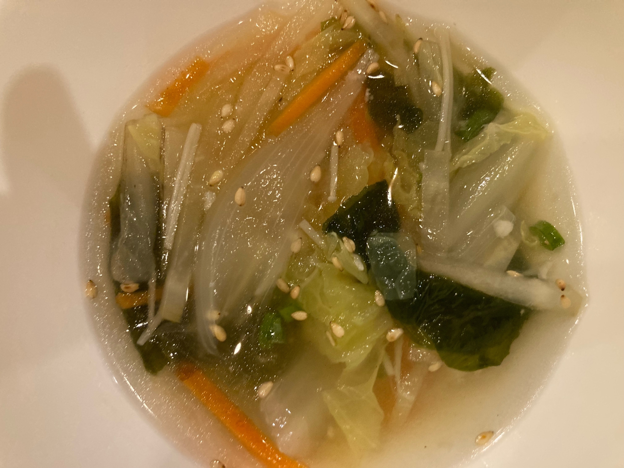 白菜と大根と玉ねぎとわかめとにんじんの中華スープ