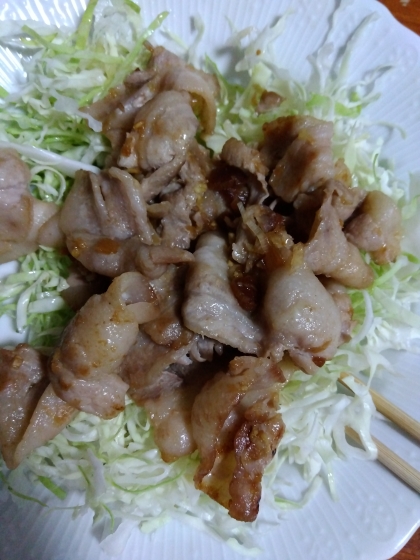 豚肉とチンゲン菜の生姜焼き&千切りキャベツ