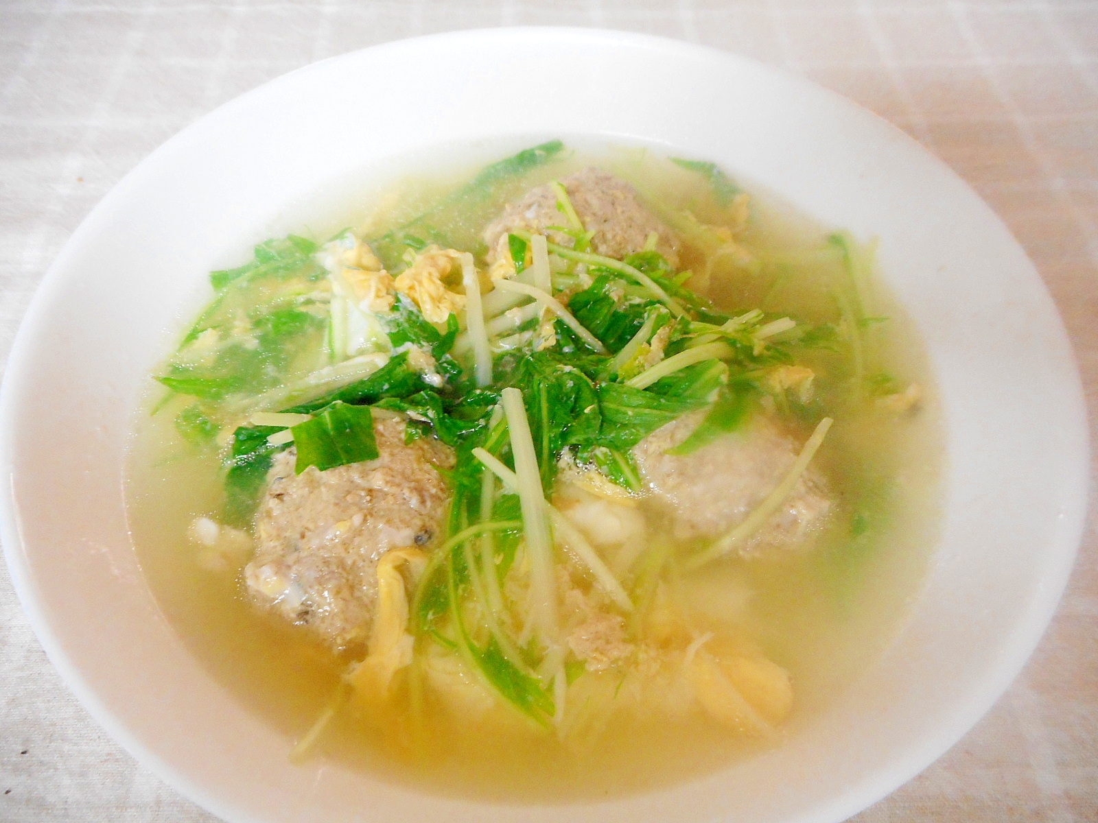 肉団子と水菜の卵スープ