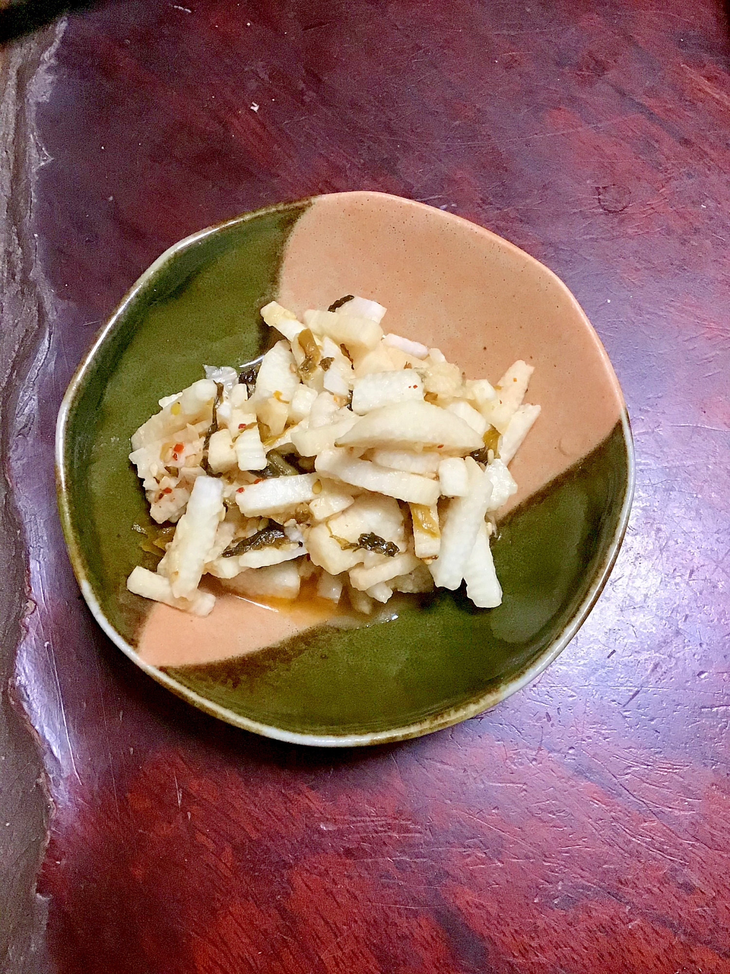 長芋の辛子高菜和えの酢の物。