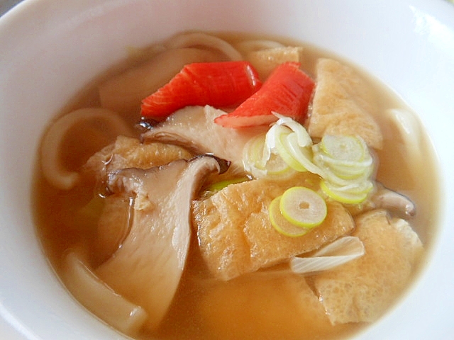 冷凍うどんでエリンギと油揚げのうどん