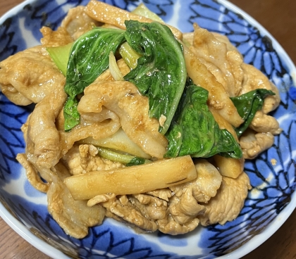 チンゲン菜とエリンギ豚肉の中華炒め