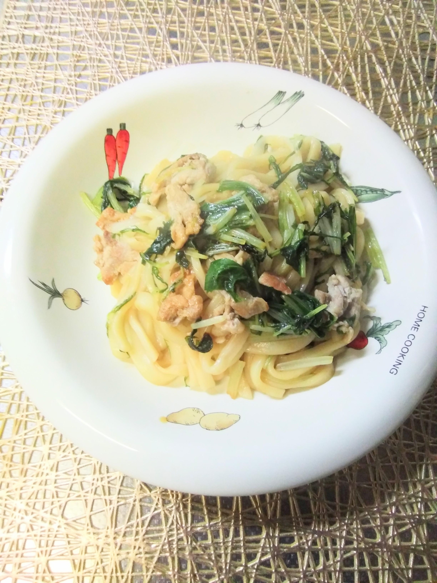 水菜たっぷり☆水菜と豚肉の焼きうどん