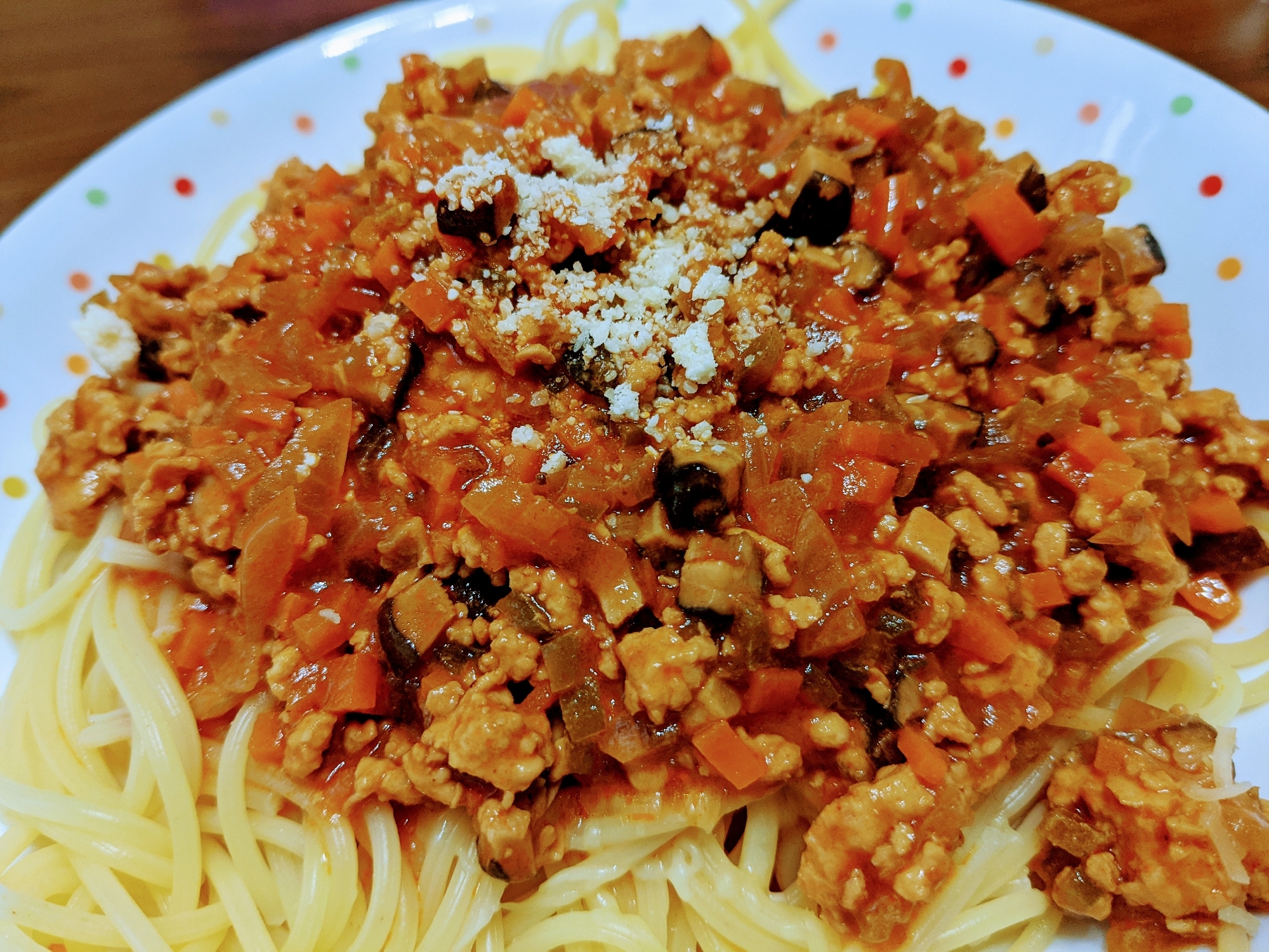 具だくさん鶏ひき肉のミートソース♪