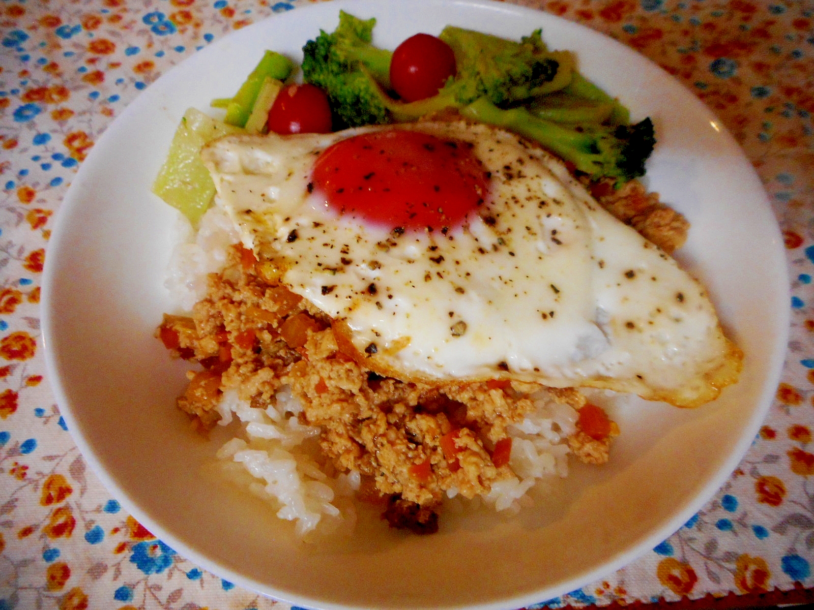 白菜豆腐のそぼろ丼