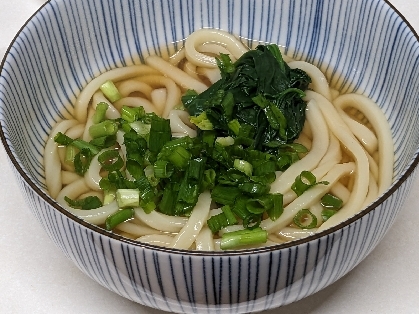 白ねぎなくて、小ねぎとほうれん草ですが、ほうれん草とうどんもおいしいですね♪ごちそうさまでした♪