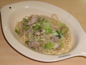 キャベツと豚肉のネギ塩パスタ