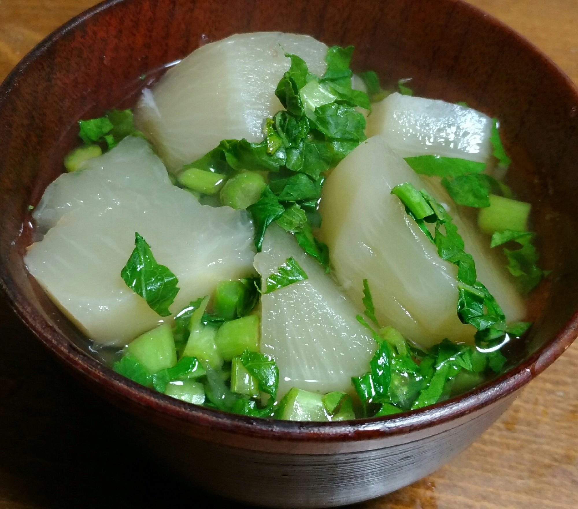 とろ～りやわらか　カブとカブの葉の煮物