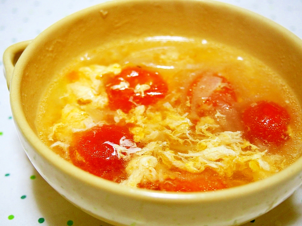 ミニトマトと卵のふんわり中華スープ