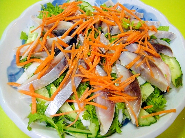 シメサバとわさび菜新玉ねぎのサラダ