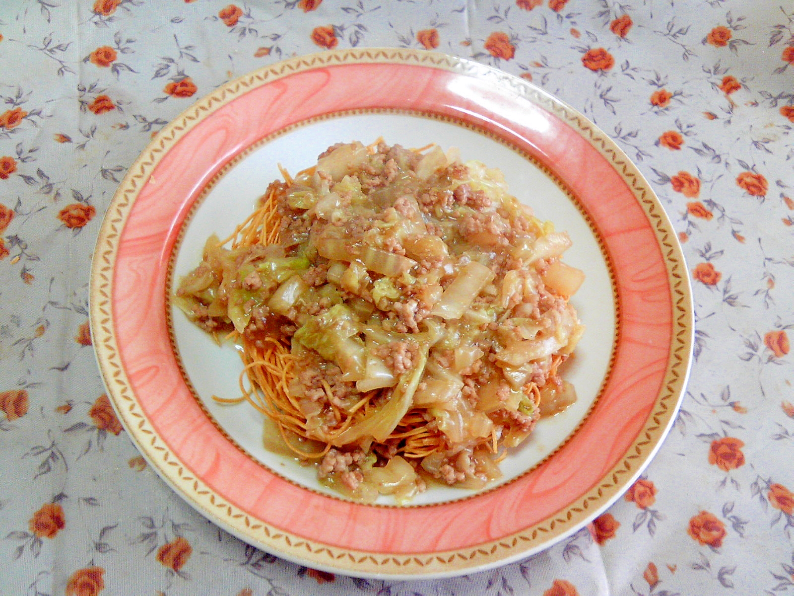 パリパリ麺☆白菜と挽肉だけの餡かけ