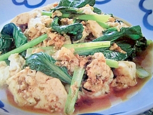 のりの佃煮で豆腐と青菜の炒め物