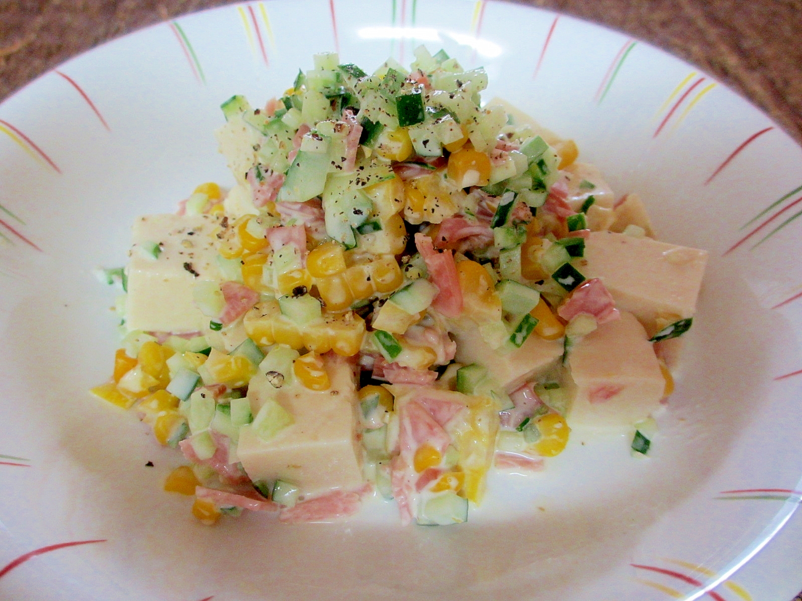 ハムきゅうりコーンの豆腐マヨサラダ