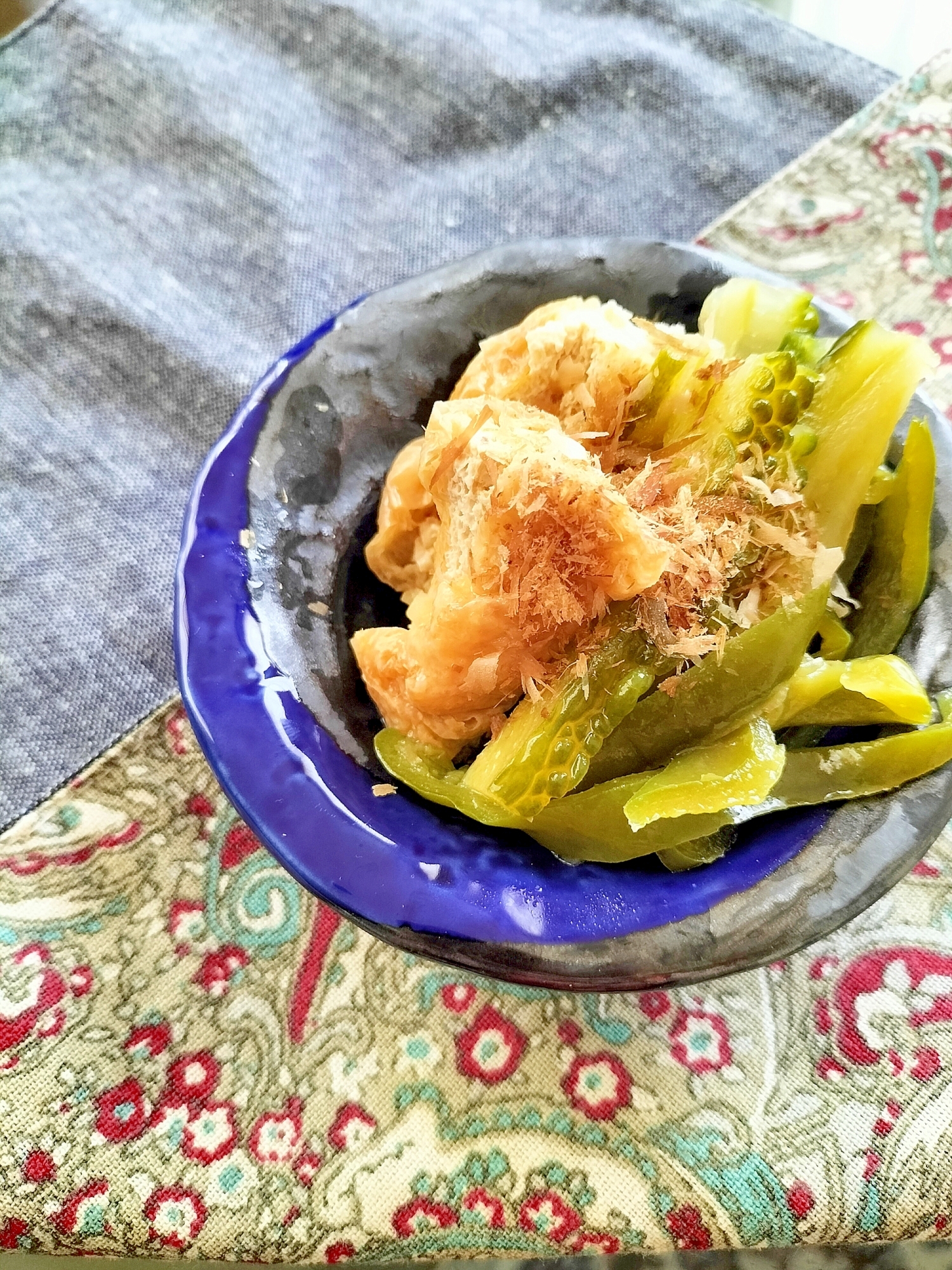 油揚げとゴーヤピーマンのさっと煮♩