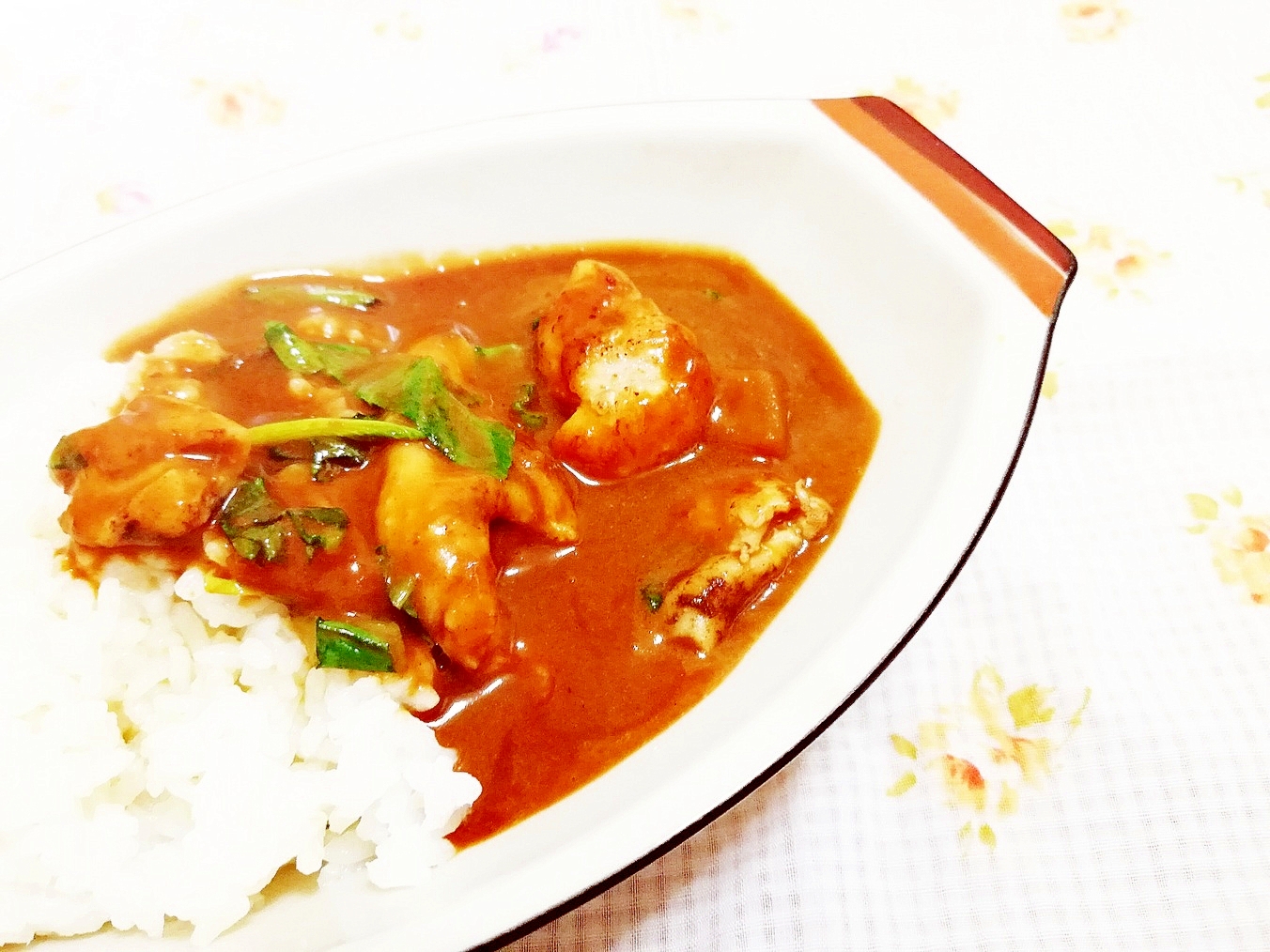 レトルトで♪鶏皮と小松菜の葉の豆乳カレー