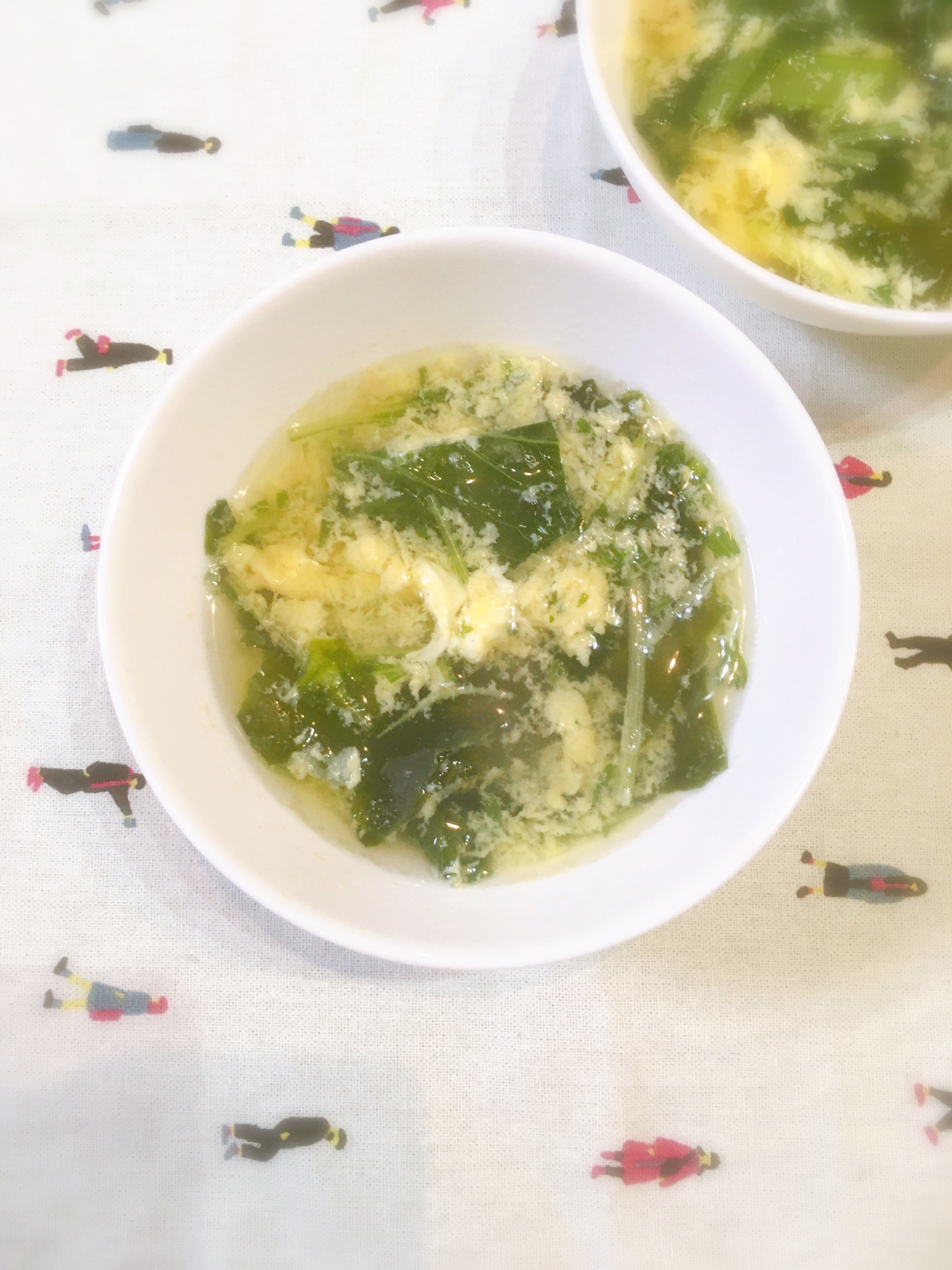 水菜と小松菜の卵スープ
