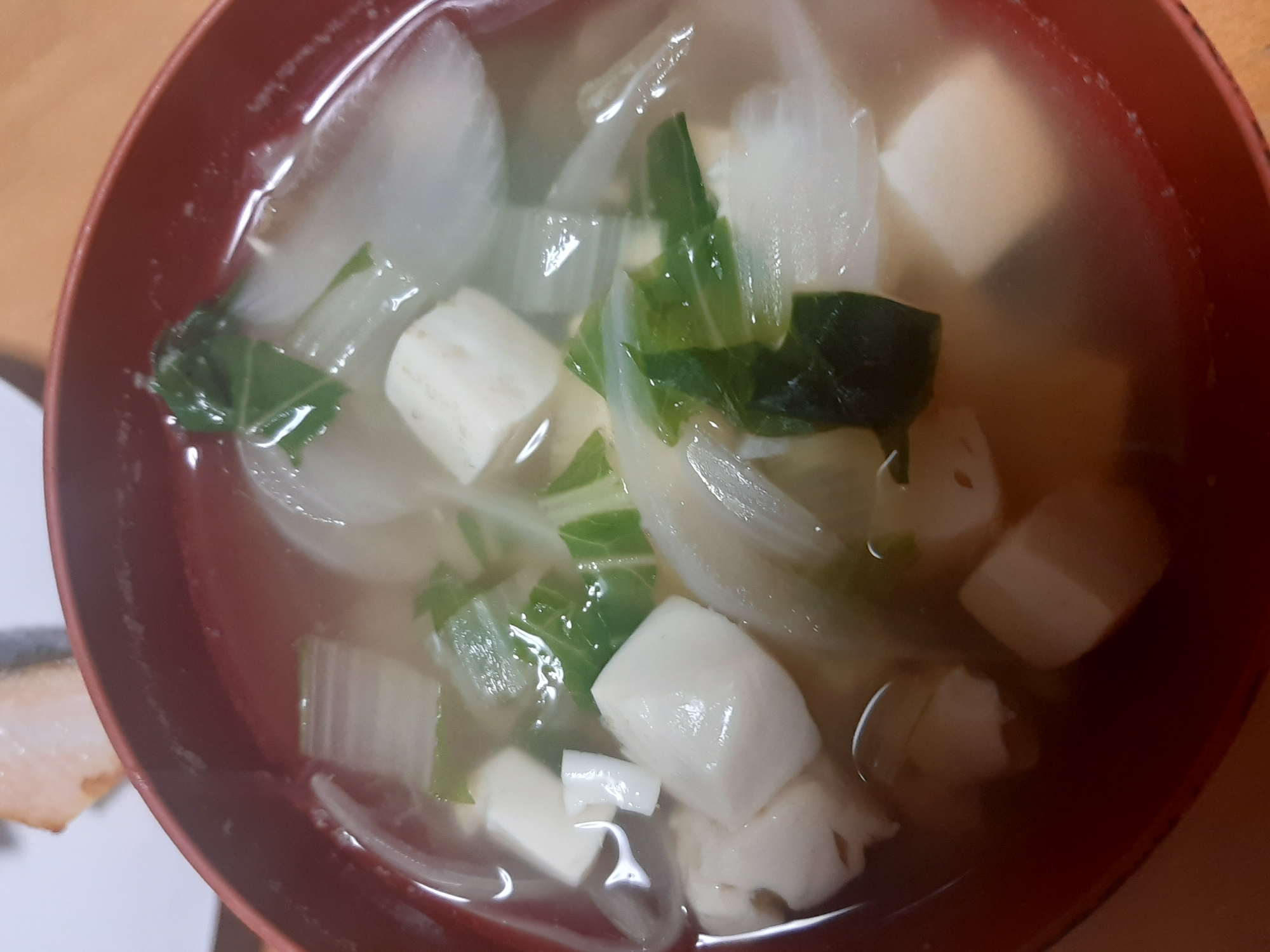 白菜　玉ねぎ　豆腐　中華スープ