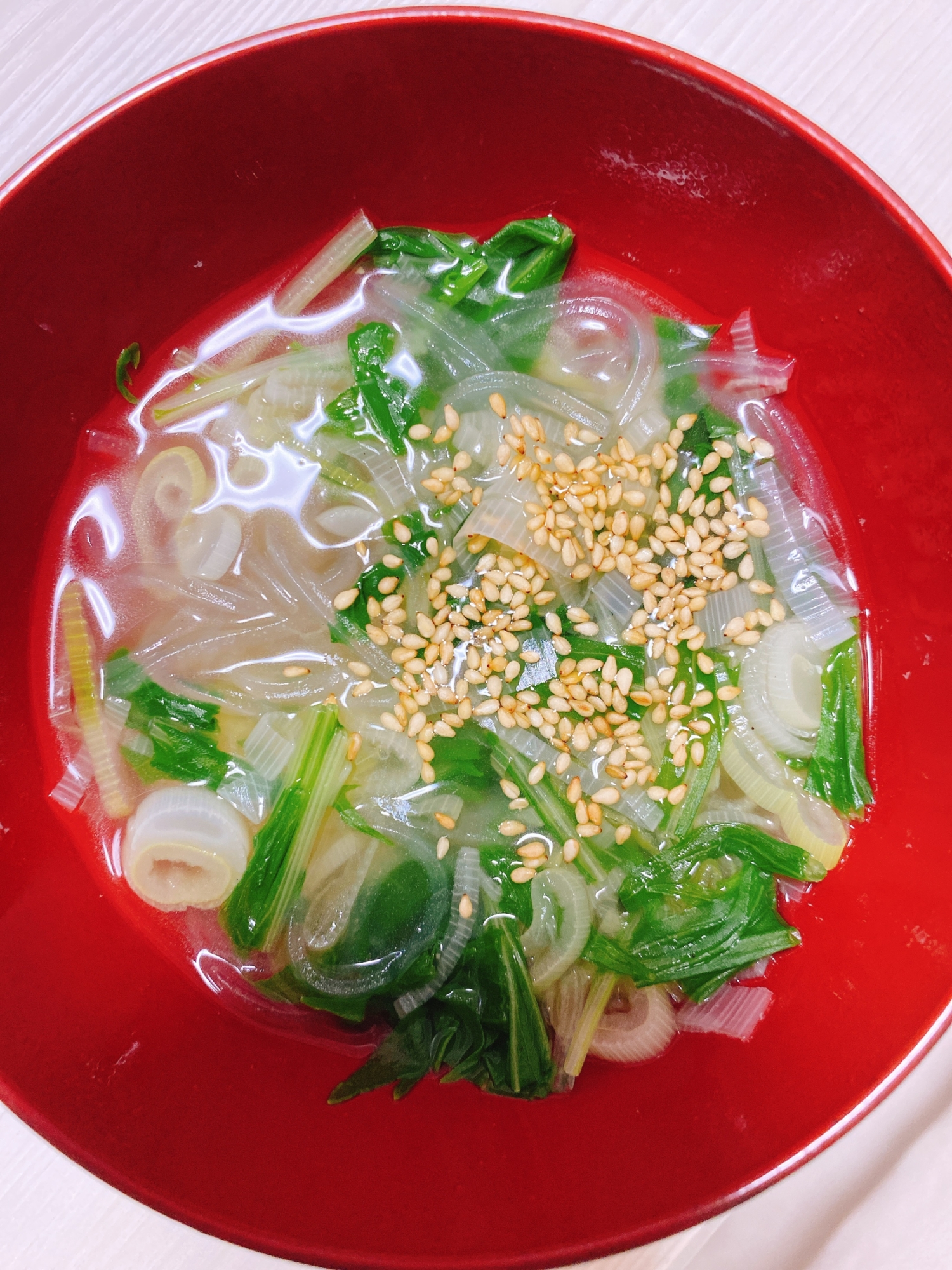 マロニーを使った水菜の春雨風スープ