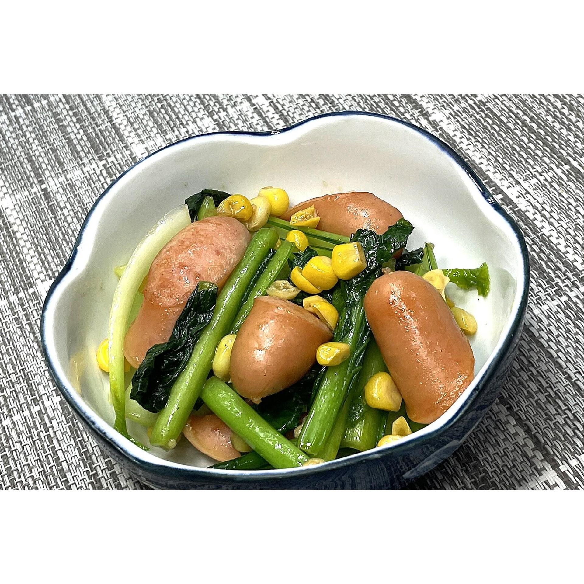 ウインナーと小松菜のにんにく醤油炒め★動画あり★