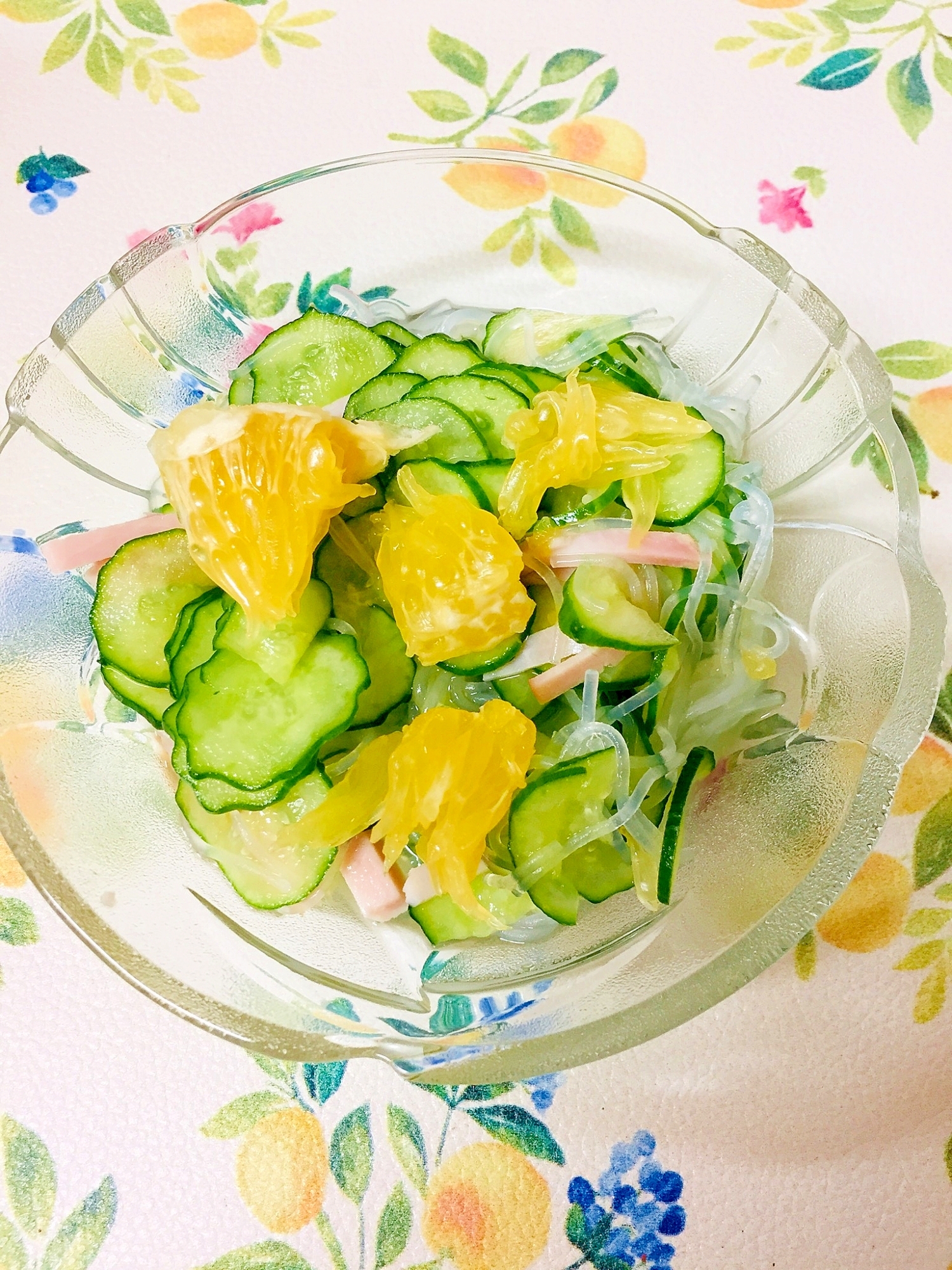 甘夏と春雨とハムで爽やかきゅうりの酢の物